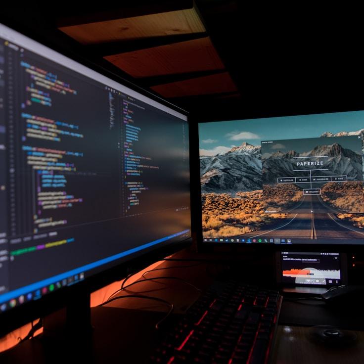 Mobile app project planning workspace with devices and development tools